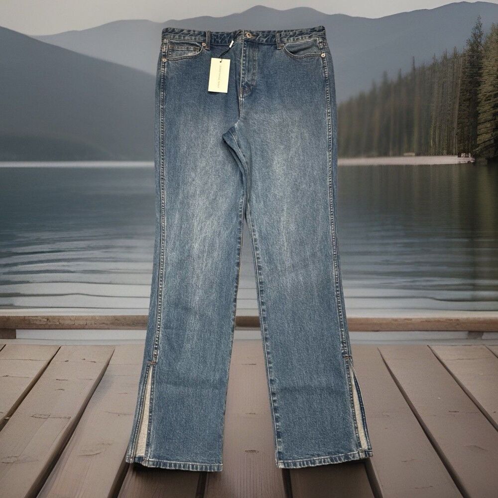 Something Navy High Rise Slim Straight Slit Jeans 16 (35x32.5) Blue Denim Womens